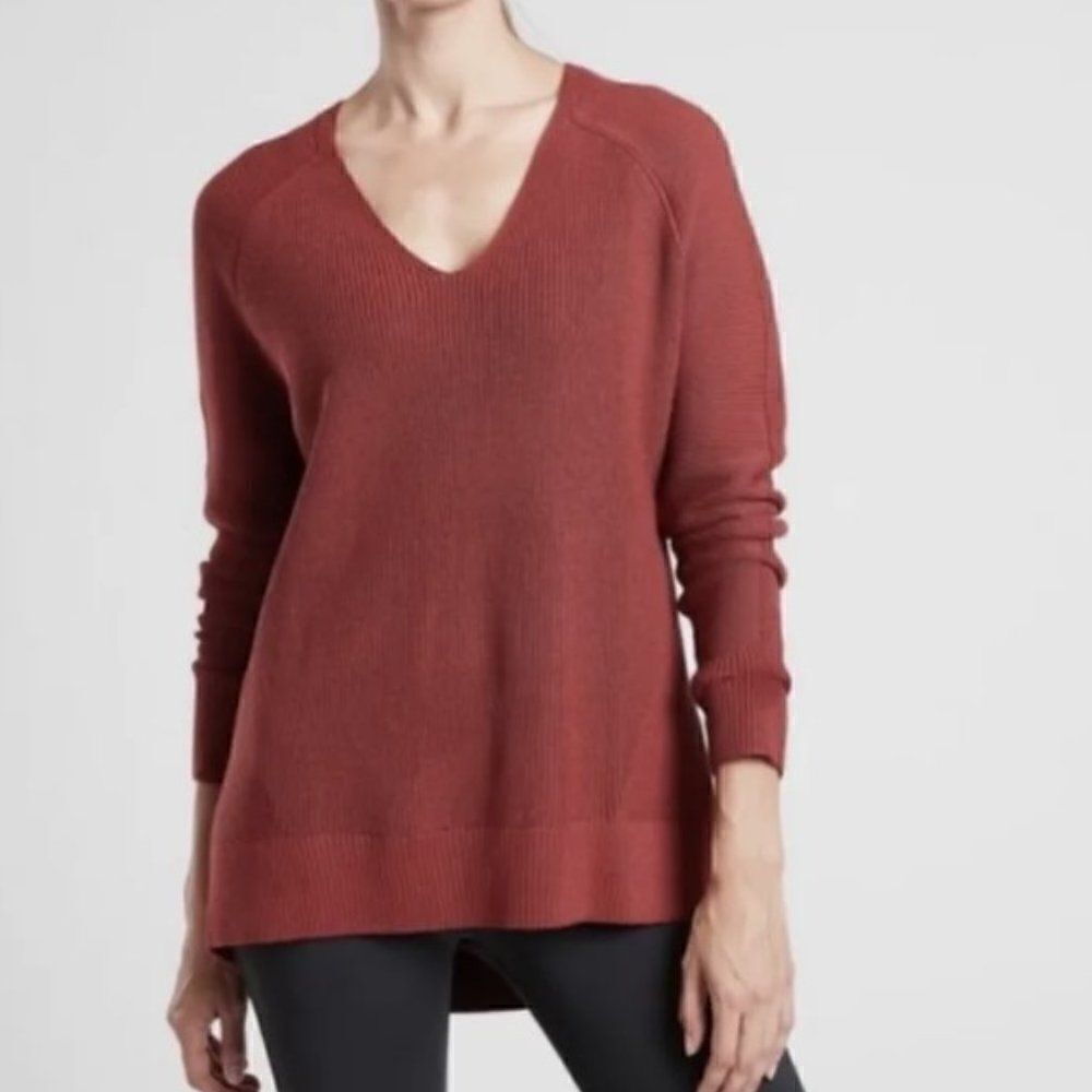 ATHLETA Hanover V-Neck Sweater Canyon Red Wool Blend Size Small